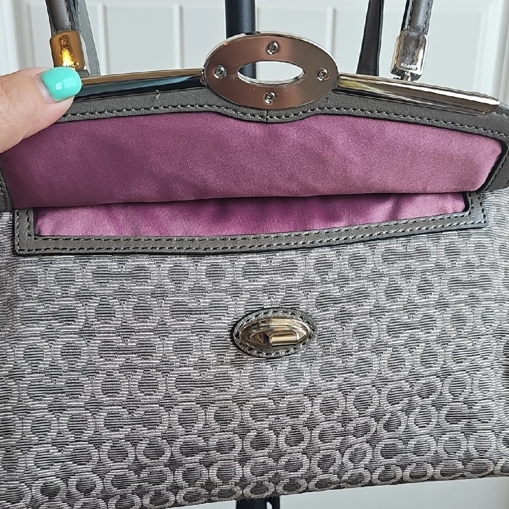 COACH NWOT 2013 Gray Signature Logo Jacquard & Leather MADELINE Crossbody Bag